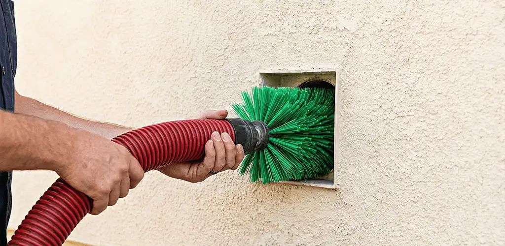 Air duct cleaning brush removing debris from a vent opening in Oklahoma City, OK