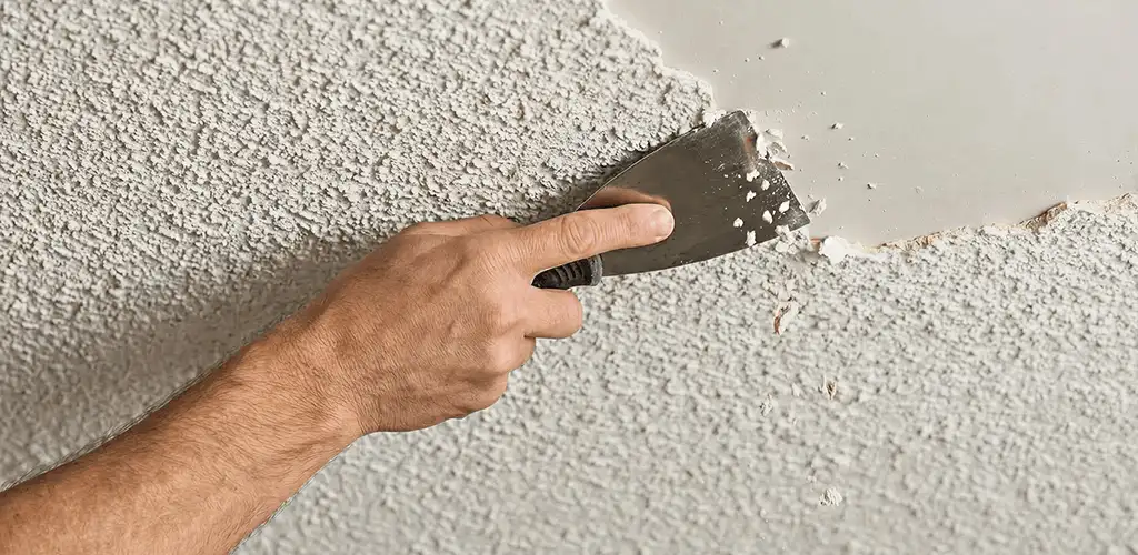 Popcorn ceiling removal scraping off textured ceiling finish in Oklahoma City, OK