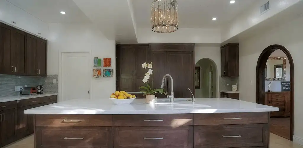 Cabinet refacing project with updated kitchen cabinets and island in Oklahoma City, OK