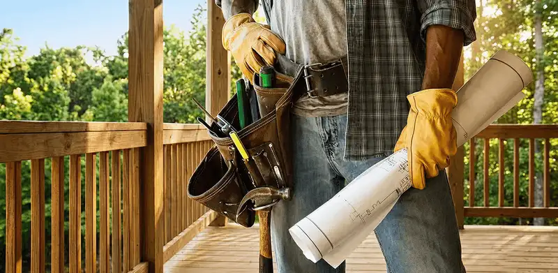 Professional handyman with tool belt ready for home repairs in Oklahoma City, OK