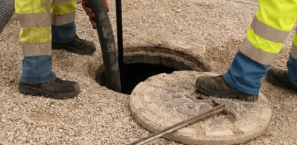 Drain cleaning crew clearing a sewer access point with professional equipment in Oklahoma City, OK